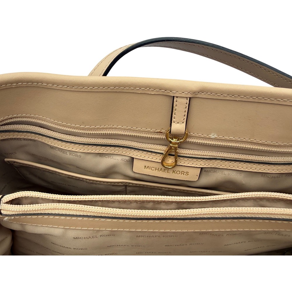 Michael Kors Voyager Medium Logo Tote Bag Brown Monogram Acorn Leather Trim - Picture 4 of 14